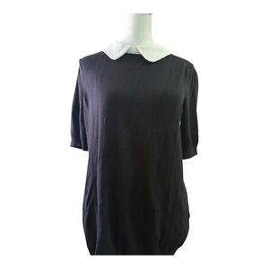 Adrianna Papell Women’s Peter Pan Collar Black Short Sleeve Sweater Medium